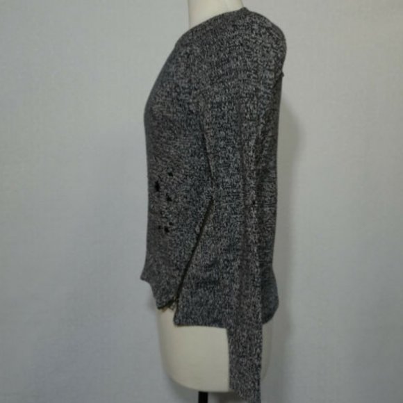 Express Size S Black White Distress Sweater Top - Picture 5 of 8